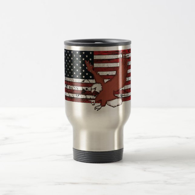 American flag grunge eagle travel coffee mug (Center)