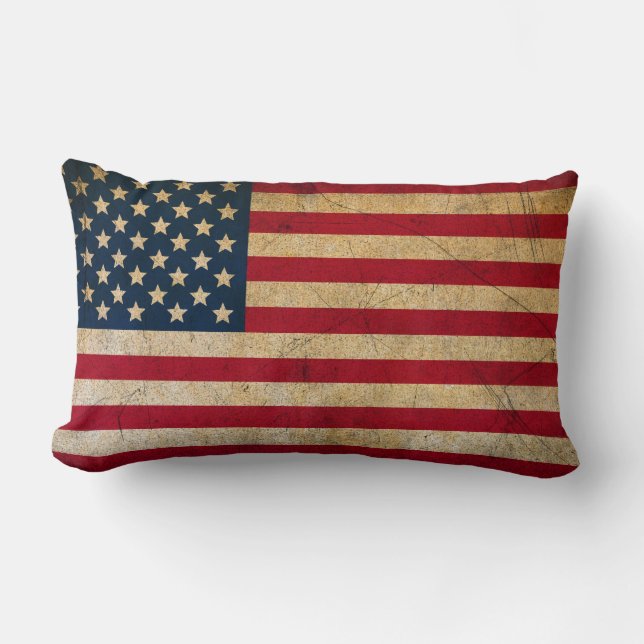 American Flag Grunge Style Lumbar Throw Pillow (Front)