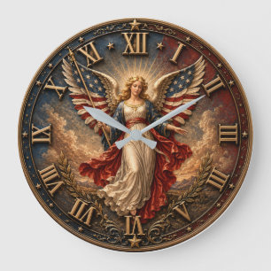 American Flag Guardian Patriotic Angel Large Clock