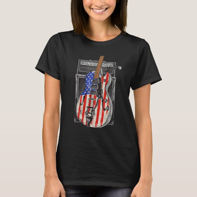American Flag Guitar 4th of July Guitarist USA Cou T-Shirt (Front)