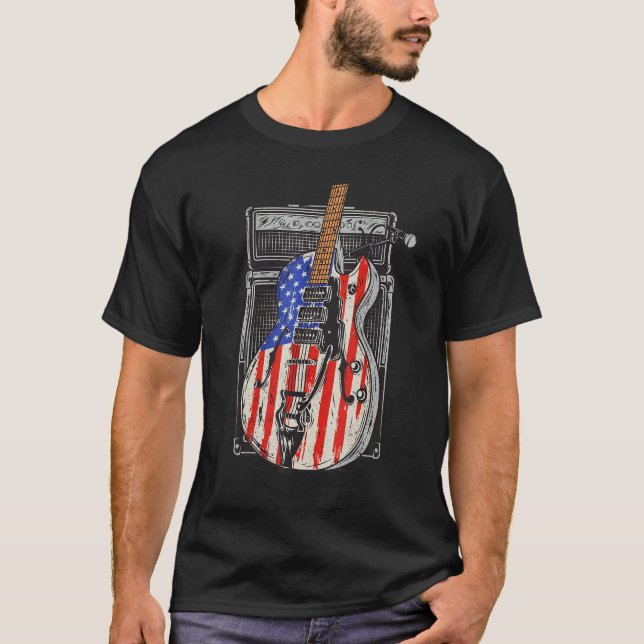 American Flag Guitar 4th of July Guitarist USA Cou T-Shirt (Front)