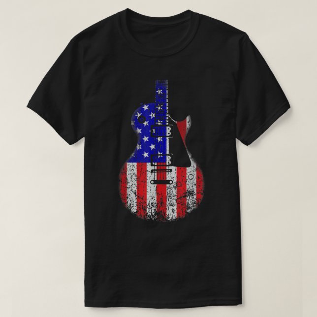 American Flag Guitar 4th Of July Pride Guitarist V T-Shirt (Design Front)