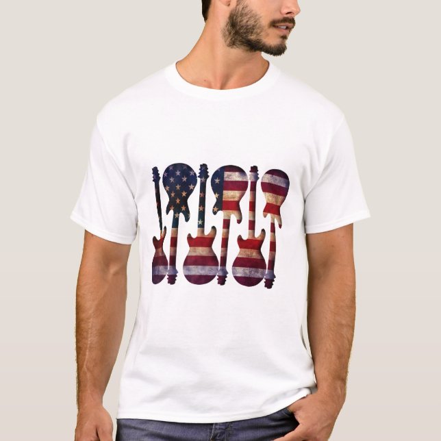 American Flag Guitar Art T-Shirt (Front)