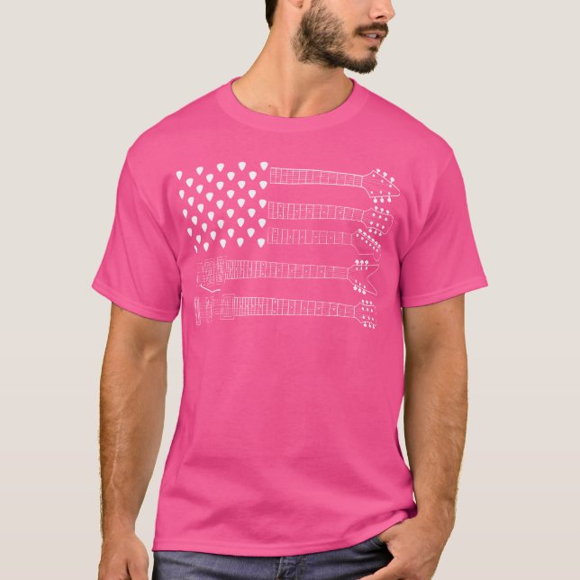 American Flag Guitar Pick Acoustic Musician Bass G T-Shirt (Front)