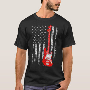 American Flag Guitar Red White Patriotic Music T-Shirt