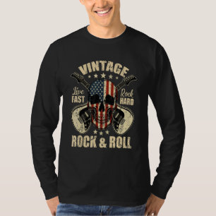 American Flag Guitar Vintage Rock and Roll Skull G T-Shirt