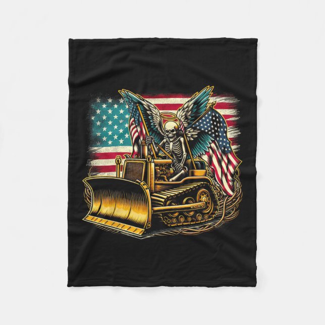 American Flag Halloween Skull  Fleece Blanket (Front)