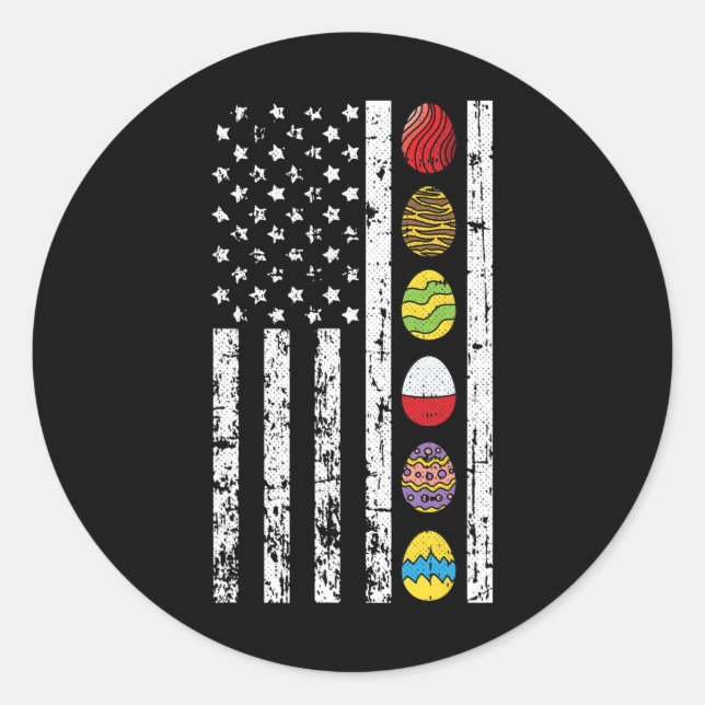 American Flag Happy Easter Egg Hunting Patriotic  Classic Round Sticker (Front)