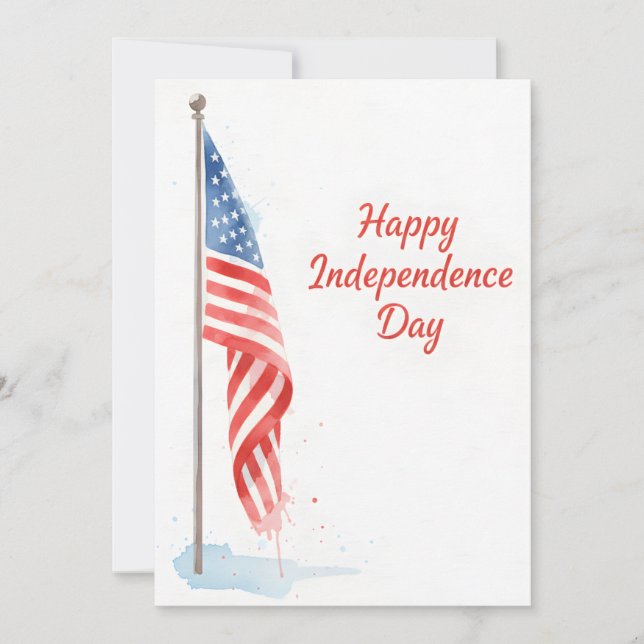 American Flag Happy Independence Day Watercolor Holiday Card (Front)