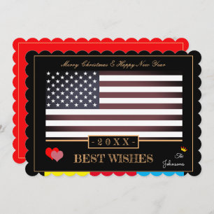American Flag & Happy New Year /Best Wishes USA Holiday Card
