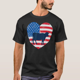 American Flag Heart 4th Of July Cow For Men Women T-Shirt