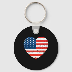 American Flag Heart 4th Of July USA Patriotic Key Ring