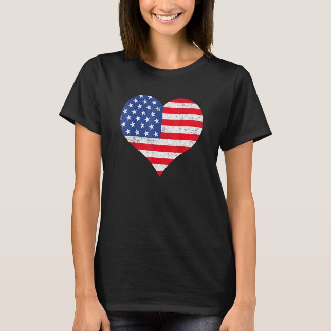 American Flag Heart 4th Of July Usa Patriotic Prid T-Shirt (Front)
