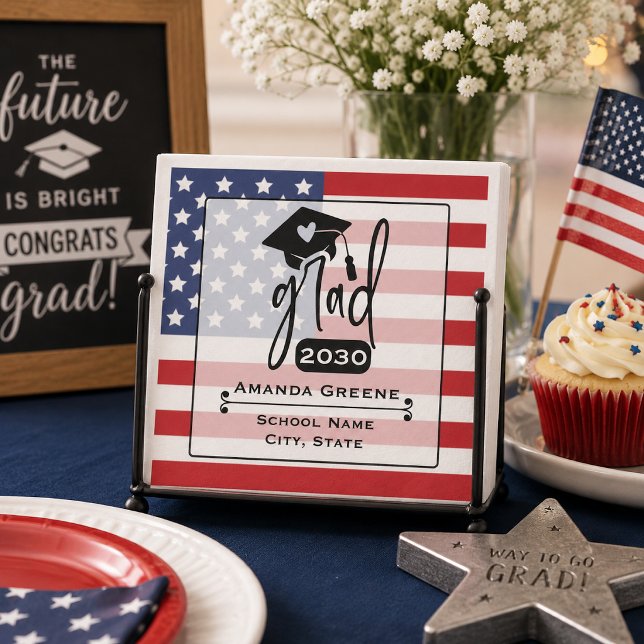 American Flag Heart Cap Grad Year  Napkin (Creator Uploaded)