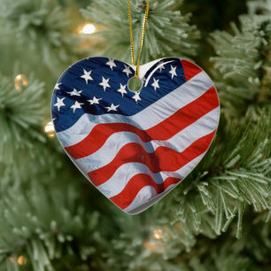 American Flag Heart Ceramic Tree Decoration