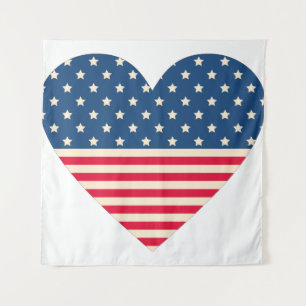 American Flag Heart Design Backdrop Tapestry