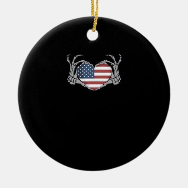 American Flag Heart Fitted Ceramic Tree Decoration (Front)