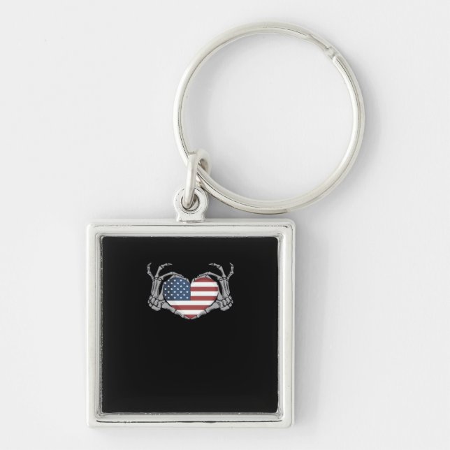 American Flag Heart Fitted Key Ring (Front)