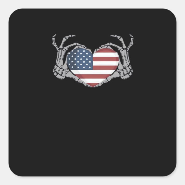 American Flag Heart Fitted Square Sticker (Front)