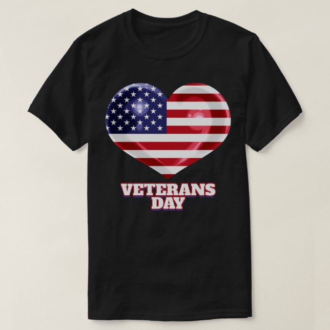 American Flag Heart For Veterans Day T-Shirt (Design Front)