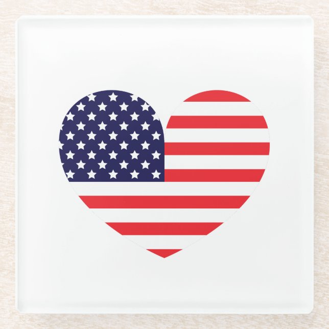 American Flag Heart Glass Coaster (Front)