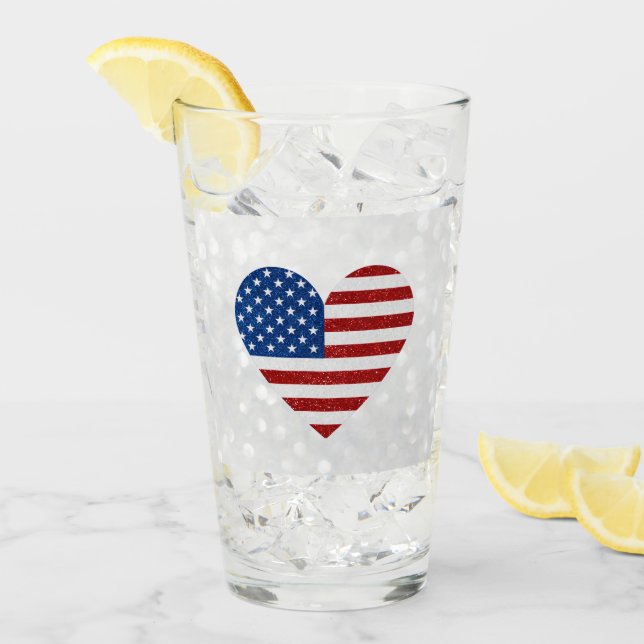 American Flag Heart July 4th Glitter Glass (Front Ice)
