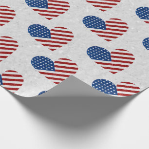 American Flag Heart July 4th Glitter Wrapping Paper