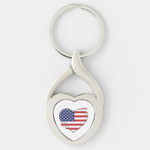 American Flag Heart Key Ring