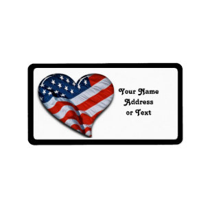 American Flag Heart Label