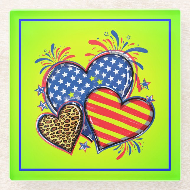 American Flag Heart Leopard Sublimation-64210 Glass Coaster (Front)