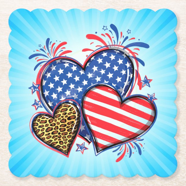 American Flag Heart Leopard Sublimation-64210 Paper Coaster (Front)
