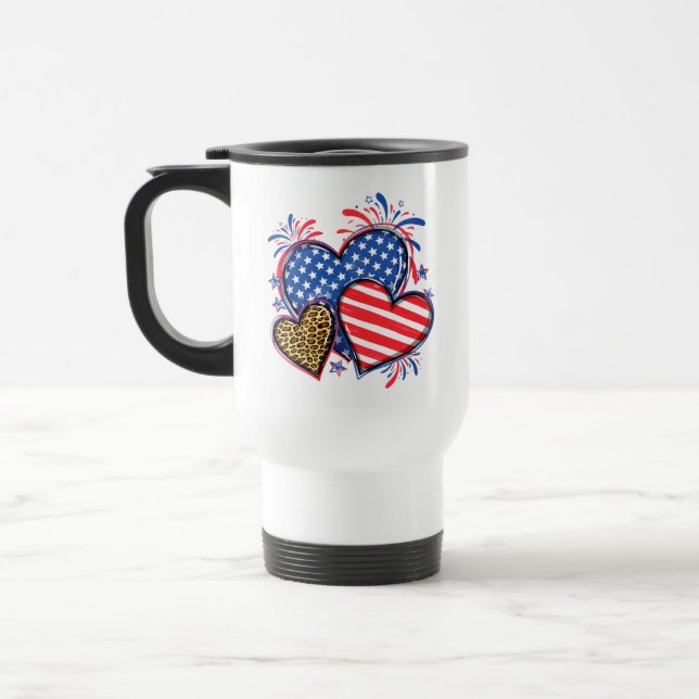 American Flag Heart Leopard Sublimation-64210 Travel Mug (Left)