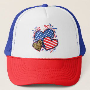 American Flag Heart Leopard Sublimation-64210 Trucker Hat
