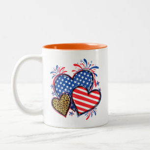 American Flag Heart Leopard Sublimation-64210 Two-Tone Coffee Mug