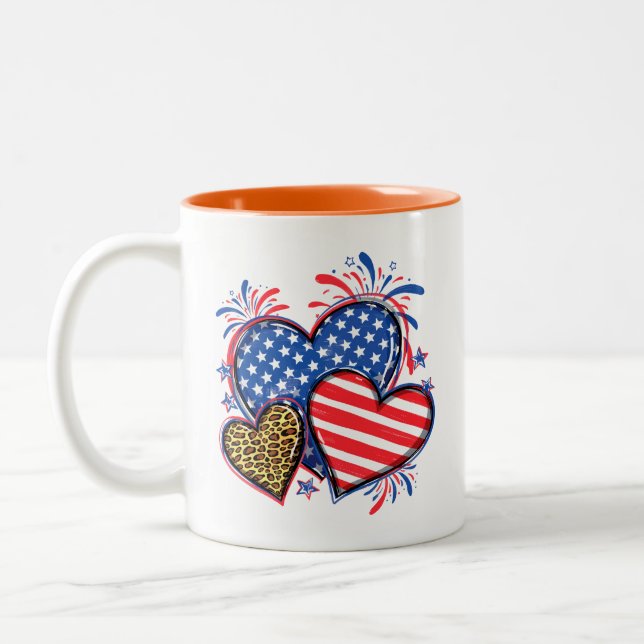 American Flag Heart Leopard Sublimation-64210 Two-Tone Coffee Mug (Left)
