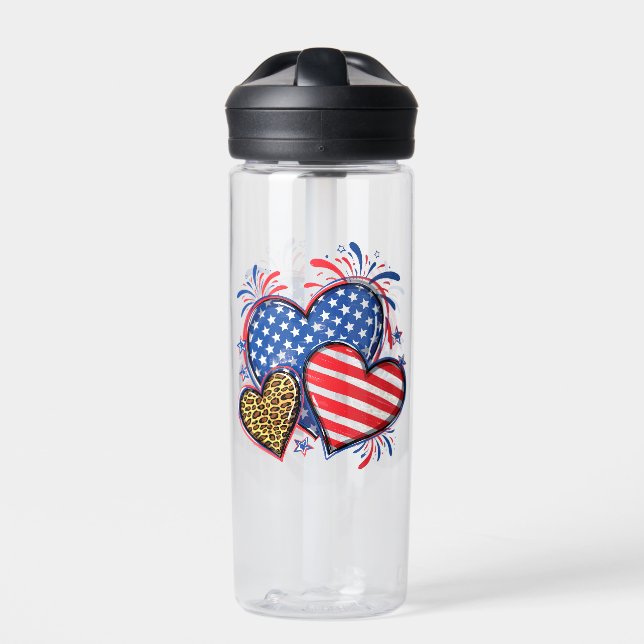 American Flag Heart Leopard Sublimation-64210 Water Bottle (Front)