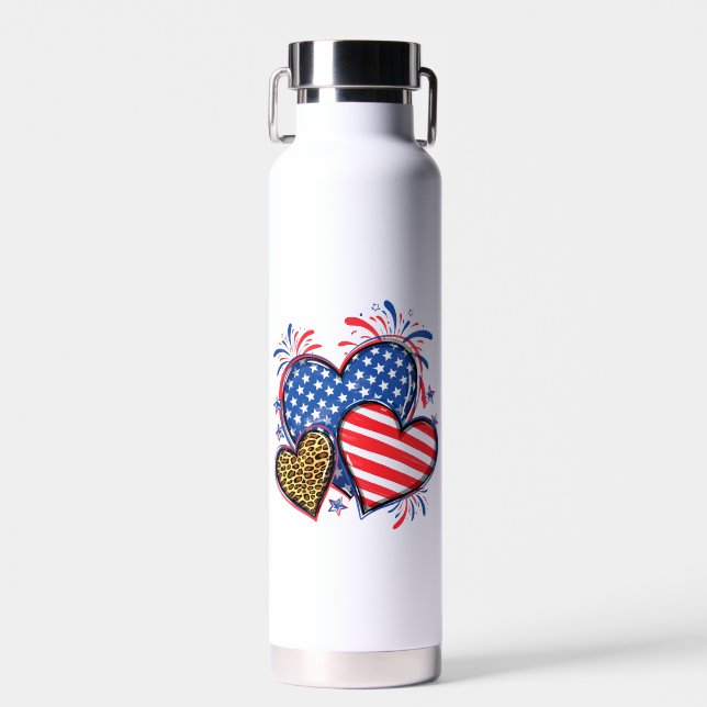 American Flag Heart Leopard Sublimation-64210 Water Bottle (Front)