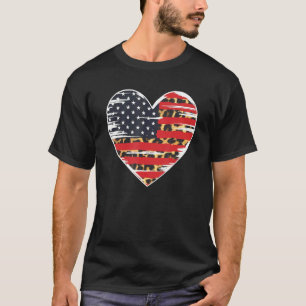 American Flag Heart Leopard Usa Patriotic 4th Of J T-Shirt