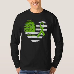 American Flag Heart Lime Green Ribbon Lymphoma Awa T-Shirt