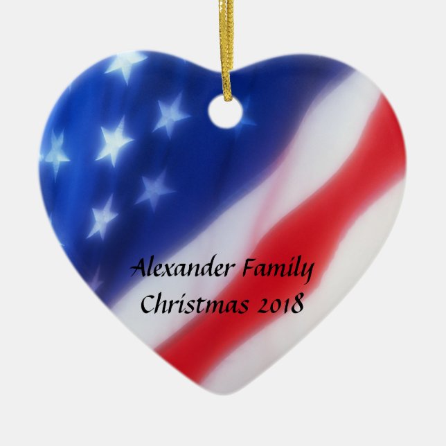 American Flag Heart Personalised Ornament (Front)