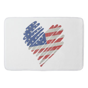 American Flag Heart Red White Blue Cute 4th of Jul Bath Mat