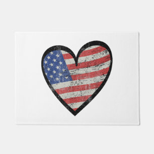 American Flag Heart Red White Blue Cute 4th of Jul Doormat