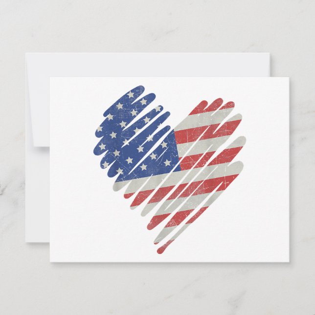 American Flag Heart Red White Blue Cute 4th of Jul Holiday Card (Front)