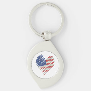 American Flag Heart Red White Blue Cute 4th of Jul Key Ring