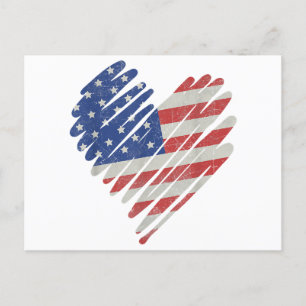 American Flag Heart Red White Blue Cute 4th of Jul Postcard