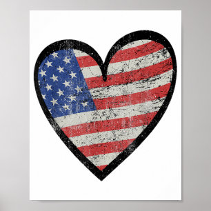 American Flag Heart Red White Blue Cute 4th of Jul Poster