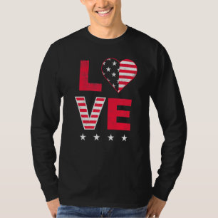 American Flag Heart Red White Blue Cute 4th Of Jul T-Shirt