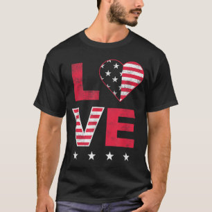American Flag Heart Red White Blue Cute 4th of Jul T-Shirt