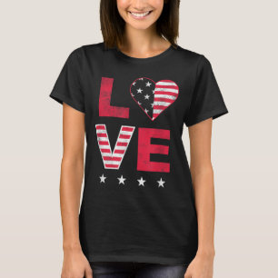 American Flag Heart Red White Blue Cute 4th of Jul T-Shirt