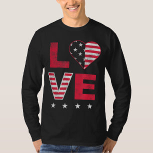 American Flag Heart Red White Blue Cute 4th of Jul T-Shirt